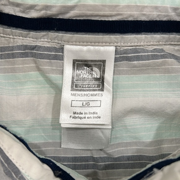 The North Face Mens Short Sleeve Button Up Shirt Striped green/gray w/pocket - Picture 7 of 14